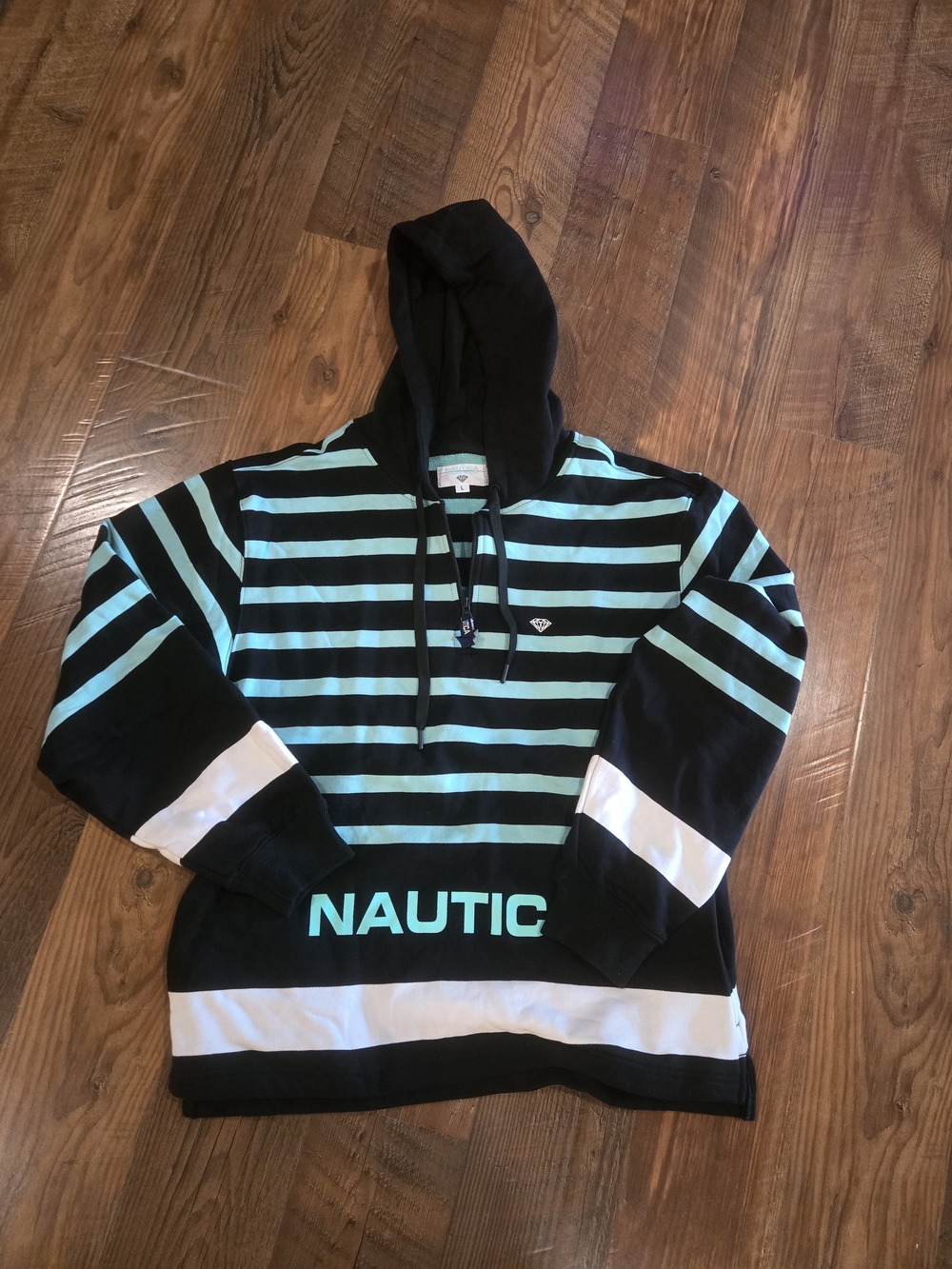 Diamond Supply Co. Black and Aqua Striped Hoodie Sweater